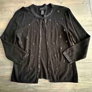 Fintiy Black Sequin Embellished Open Front Cardigan Womens Size M‎